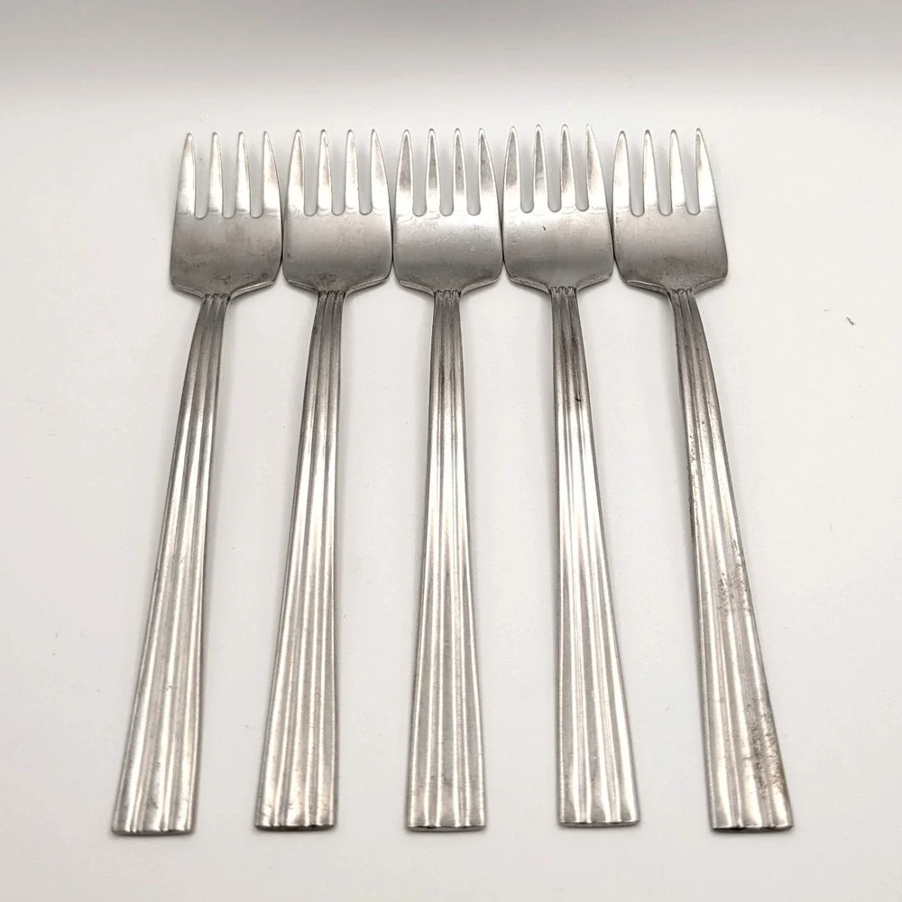 Gense Focus Stainless Steel Salad Forks Ribbed Handle Sweden Set of 5 6.25